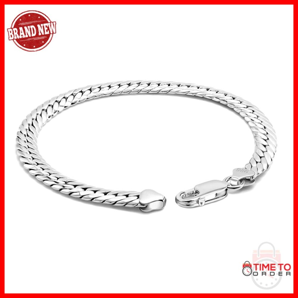 Sterling Silver Snake Chain Bracelet 6mm Curb Link Bangle Men's Jewelry